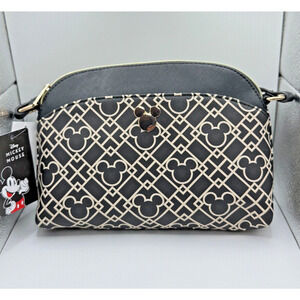 Disney Micky Mouse Foil Print Crossbody Handbag Metal Micky Head Badge Licensed